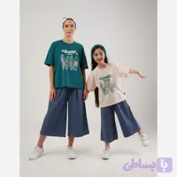 ست دو تکه مادردختری تیشرت و شلوار جین واید طرح surf سایز 3 سال تا مادر
