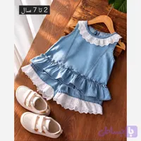 ست تاپ و شورتک جین دانتل دار دخترانه خنک مناسب 1.5 تا 7 سال