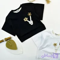 تیشرت دخترانه دو گل برجسته یقه گرد پنبه سوپر استایل باکسی