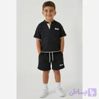 ست تیشرت و شلوارک اسپرت یقه کوبایی طرح آبرنگی دخترانه و پسرانه سایز 50 تا 60