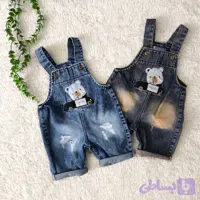 بیلر شلوارکی جین نوزادی پسرانه طرح تدی ماشین سوار