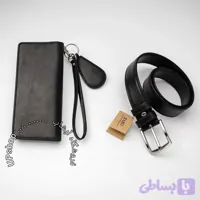 ست هدیه مردانه کیف و کمربند چرمی رابو مدل پشت چرم سوگو با سگک استیل