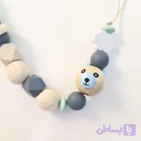 بند پستونک نوزادی سیلیکونی و چوب 40 سانتی مهره دار با گیره چوبی