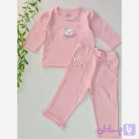 سرویس لباس نوزادی پنبهای نیلی طرح لاولیبلوز آستین بلند و شلوار رنگ صورتی