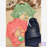 ست تیشرت و شلوارک جین دخترانه مروارید دوزی شده سایز 35 تا 50