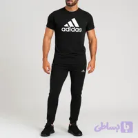 ست تیشرت و شلوار راحتی مردانه رنگ مشکی جنس نخ آستین کوتاه دو تکه