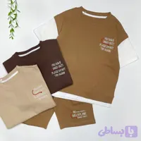 ست تیشرت شلوارک پسرانه و دخترانه بیسکوییتی سایز 50 تا 65 رنگ کرم خردلی قهوه ای