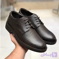 کفش چرم مردانه مدل افسری مشکی رخشی رویه چرم طبیعی گاوی زیره پیو سبک و مقاوم کفی طبی