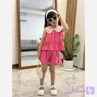 ست دو تکه تابستانه دخترانه تاپ و شلوارک جنس اطلس سایز 1 تا 7 سال رنگ صورتی و سبز