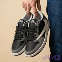 کفش نایک تراویس مردانه طوسی مشکی چرم صنعتی دور دوخت کف دوخت اشتروبل