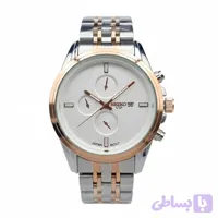 ساعت مردانه سیکو دو رنگ رزگلد صفحه سفید طرح سه موتور با تقویم و موتور میوتا ژاپن