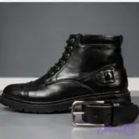 ست نیم بوت مردانه و کمربند چرم صنعتی مشکی اسپرت