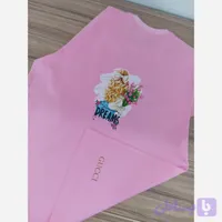 تیشرت لش زنانه نخ پنبه طرح مارک دار صورتی و مشکی تابستانه