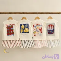 تاپ و شلوارک نخی دخترانه و پسرانه طرح راه راه تابستانی سایز 2 تا 6 سال