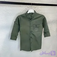 پیراهن اسپرت پسرانه و دخترانه کتان ترک رنگ سبز سایز 3 تا 12 سال