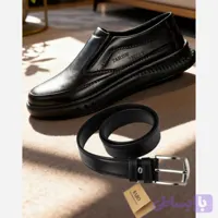ست کفش مردانه طبی مدل تحسین چرم صنعتی و کمربند چرم رابو
