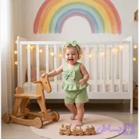 ست سه تکه کراپ، شلوارک و تل مو دخترانه نوزادی