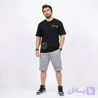 ست تیشرت و شلوارک مردانه مشکی طرح 23 جنس پنبه سوپر و گلکسی