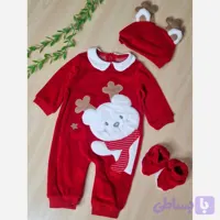 سرهمی مخمل کریسمس نوزادی ایندیگو با کلاه و پاپوش