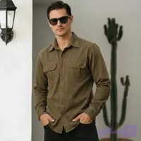 پیراهن کتان مردانه رنگ زیتونی