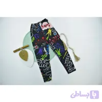 شلوار راحتی دخترانه طرح LOVE جنس گیاهی مشکی کد 10355
