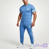 ست تیشرت و شلوار مردانه مدل OMBLU جنس پارچه مولینه رنگ آبی
