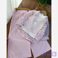 ست سه تیکه دخترانه شومیز پارچه شیشه ای شلوار لنین و تاپ فانریپ مناسب 4 تا 12 سال