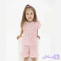 ست راحتی دخترانه تیشرت و شلوارک طرح خرگوش و پلنگی پنبه کبریتی