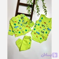 ست 3 تکه نوزادی طرح حیوانات سبز پنبه ای
