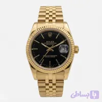 ساعت مچی زنانه رولکس دیت جاست طلایی صفحه مشکی موتور ژاپن مستر کوالیتی