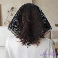 مینی اسکارف مشکی زنانه ابعاد 70 در 70 جنس گیپور ترمه دور گیپور دوزی شده مناسب بهار و تابستان