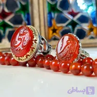 ست انگشتر مردانه و زنانه نقره روس با نگین عقیق سرخ خراسانی
