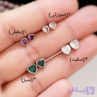 گوشواره نقره زنانه میخی عیار 925 با روکش طلا سفید و نگین های رنگی