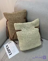 کیف زنانه رافیا مدل کیسه‌ای بند چرمی