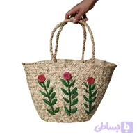 زنبیل حصیری گلدار