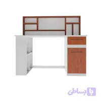 میز تحریر ملامینه ۱۲۰×۴۵ با یک کشو و پایه کتابخانه‌ای یک‌طرفه و کتابخانه کوچک بالایی | طراحی کاربردی و کم‌جا