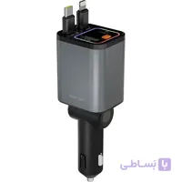 شارژر فندکی گرین لاین مدل Retractable 65W | کابل جمع‌شونده Type-C،Lightning