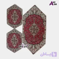 ترمه رومیزی سه تکه قرمز یزد طرح شاه عباسی کد: 1653