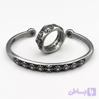 ست انگشتر پنج ضلعی صلیب زنبق و دستبند کروم هارتس (Gothic Daisy cuff)