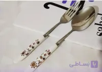 قاشق و چنگال دسته سرامیکی گل‌دار قهوه‌ای ۶ نفره