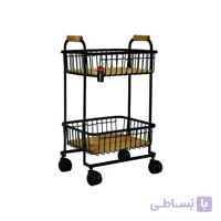 استند دو طبقه فلزی چرخ‌دار با کف چوبی مدل مدرن یونیک
