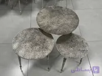 میز عسلی چرمی ۳ سایز آلومینیوم سیاه قلم