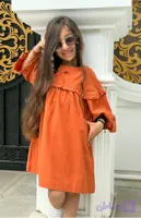 پیراهن دخترانه پاییزه آستین سه ربع جنس لینن بدون آبرفت و رنگدهی رنگ آجری جذاب