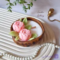 شمع کاسه‌ای طرح چوب مدل گل پیونی