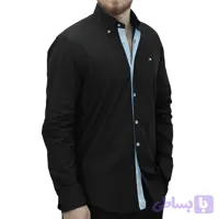 پیراهن مردانه پنبه یقه بلند دکمه دار مشکی تنخور SLIM FIT
