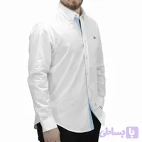 پیراهن مردانه پنبه یقه بلند دکمه دار سفید تنخور SLIM FIT