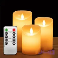 ست شمع LED بدون شعله ILEEear مدل DE-4T03، موم واقعی، رنگ عاجی، ریموت کنترل و تایمر – ۳ عددی