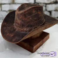 کلاه کابویی چرمی سم سام (Samsaam) مدل وسترن وینتیج کریزی هورس
