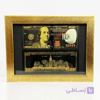 اسکناس 100 دلار روکش طلایی-مشکی همراه با قاب