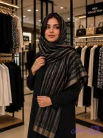 شال حریر وارداتی مشکی طلایی